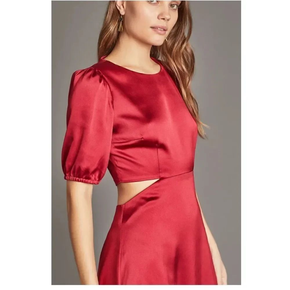 ANTHROPOLOGIE  RED SATIN CUT OUT MIDI DRESS - Picture 4 of 8